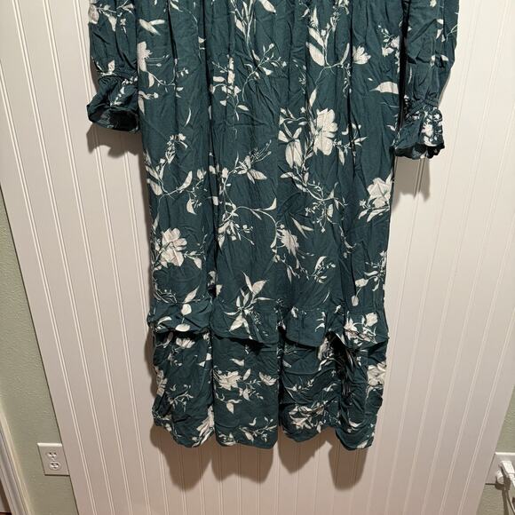 Ava Viv Green Floral Ruffled Tiered Maxi Dress Long Sleeves High Neck 1X - Picture 3 of 9